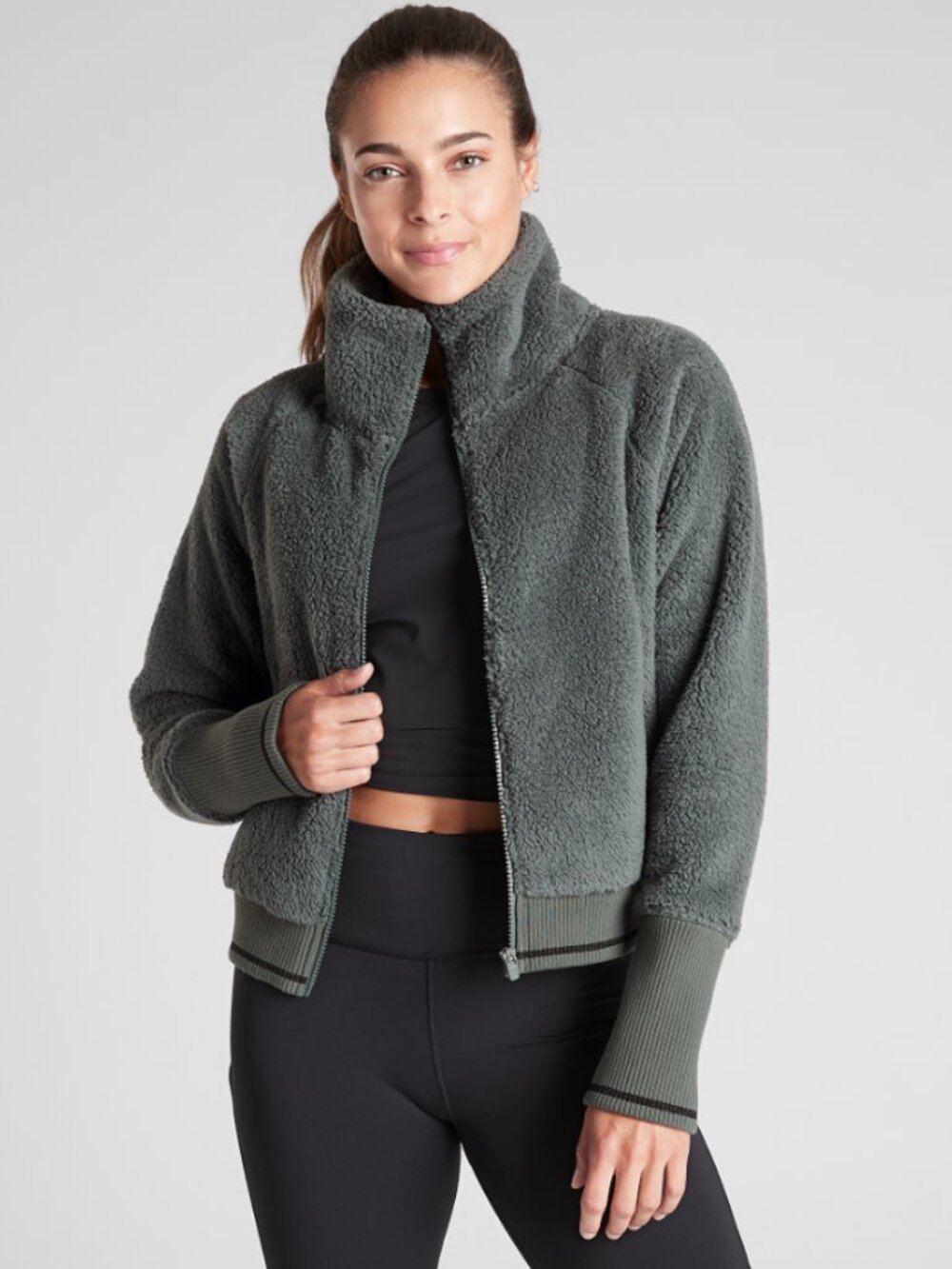 Athleta Tugga Sherpa Jacket Green Grey Full Zip Plus Size 2X